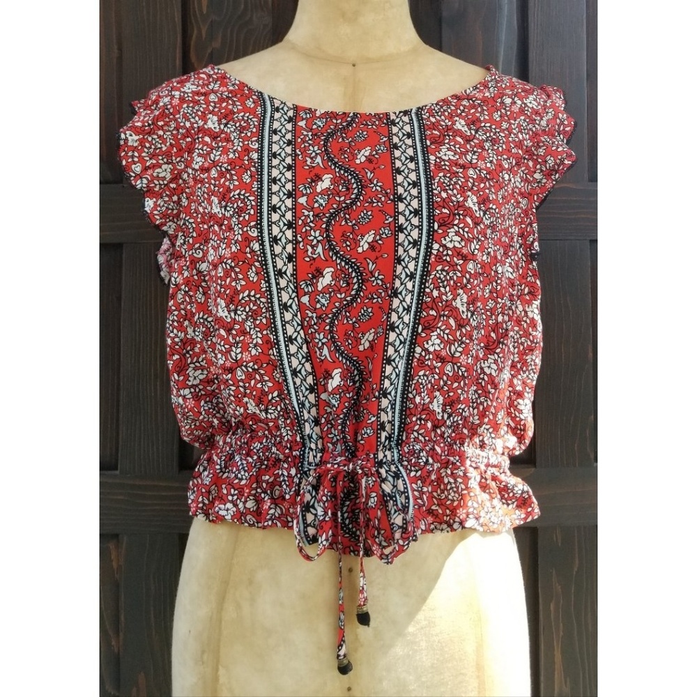 {Gypsy 05} Red and White Floral top
